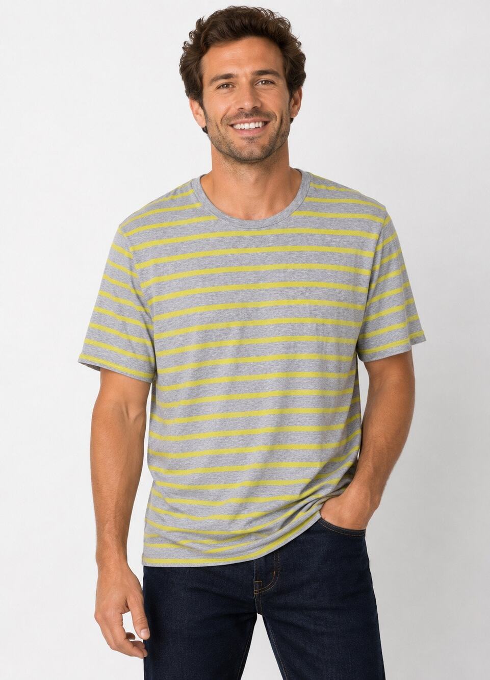 Public Opinion Gray & Sulfur Green Striped T-Shirt Men’s XXL | Lightweight
